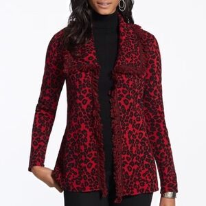 Chico's Red Leopard Print Cardigan